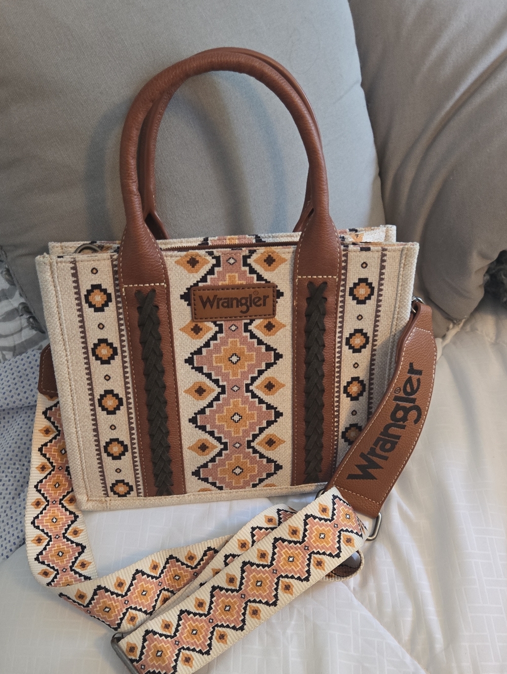 Wrangler Tan, Cream & Brown Aztec Crossbody Tote